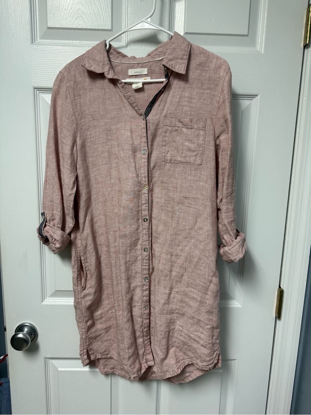 C&C California Dusty Rose Longline Linen Button-Down